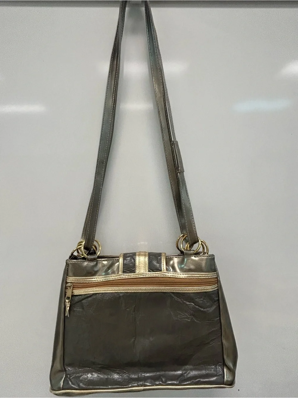 Vintage Warren Reed leather Metallic Patchwork Shoulder Bag with Gold Accents